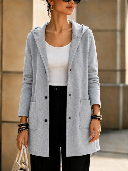 NEW🔥 Women’s Hooded Longline Jacket with Ring Detail-simplysoftwear