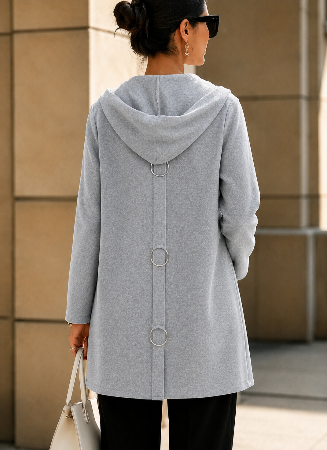 NEW🔥 Women’s Hooded Longline Jacket with Ring Detail-simplysoftwear