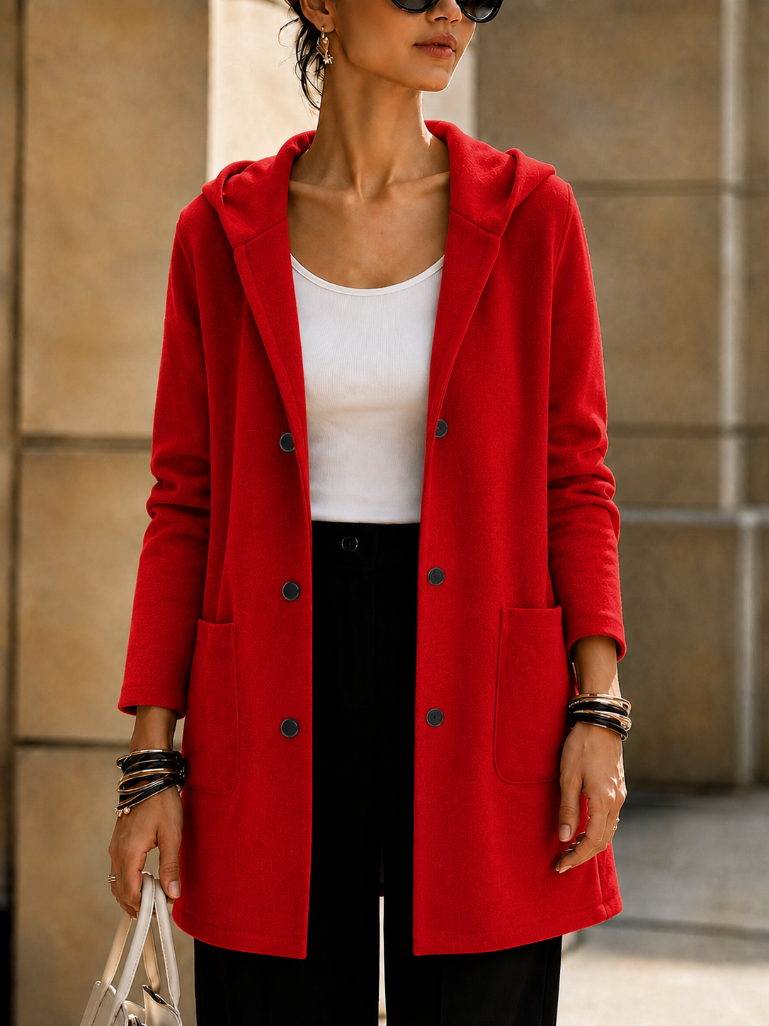 NEW🔥 Women’s Hooded Longline Jacket with Ring Detail-simplysoftwear