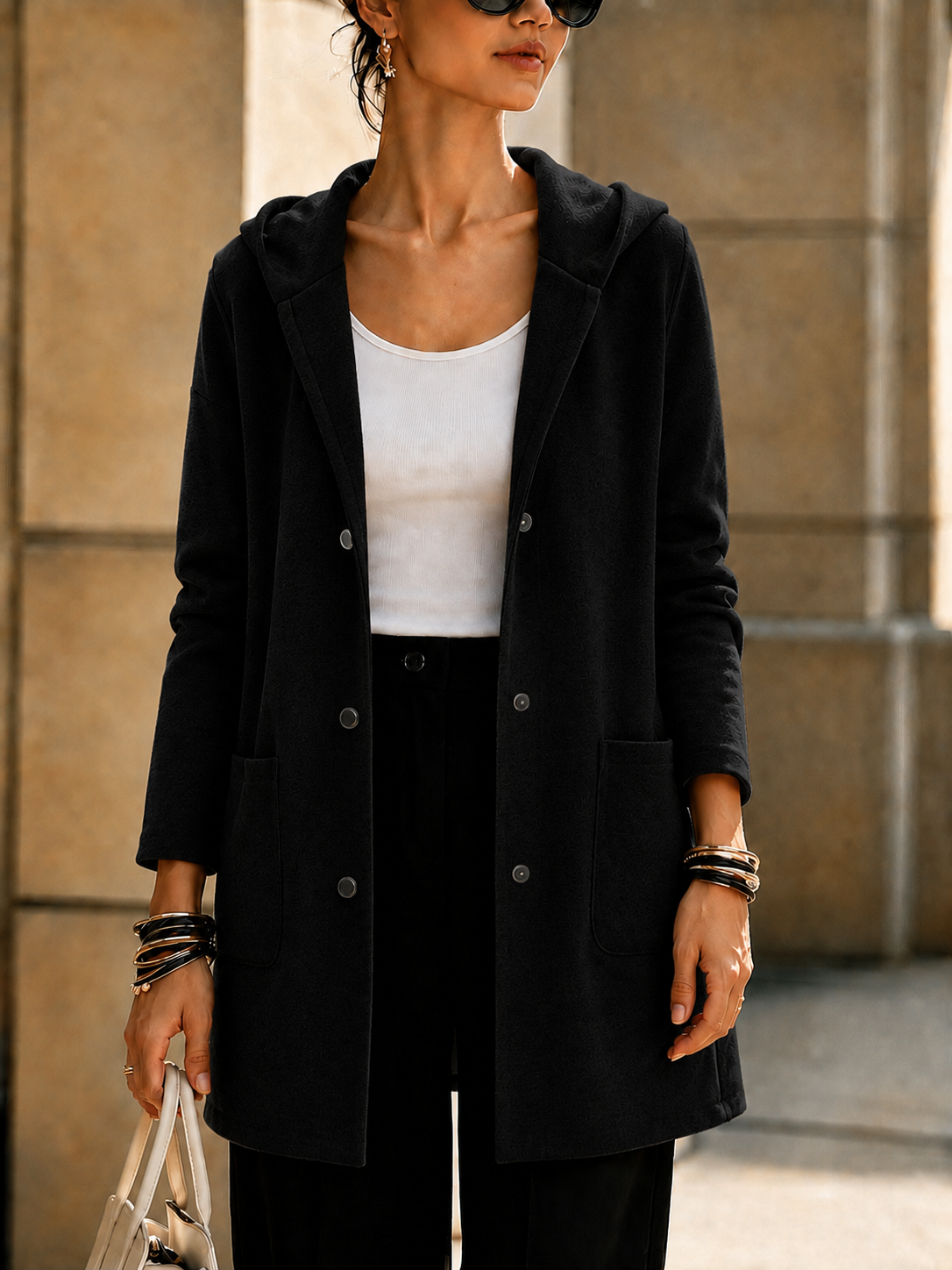 NEW🔥 Women’s Hooded Longline Jacket with Ring Detail-simplysoftwear