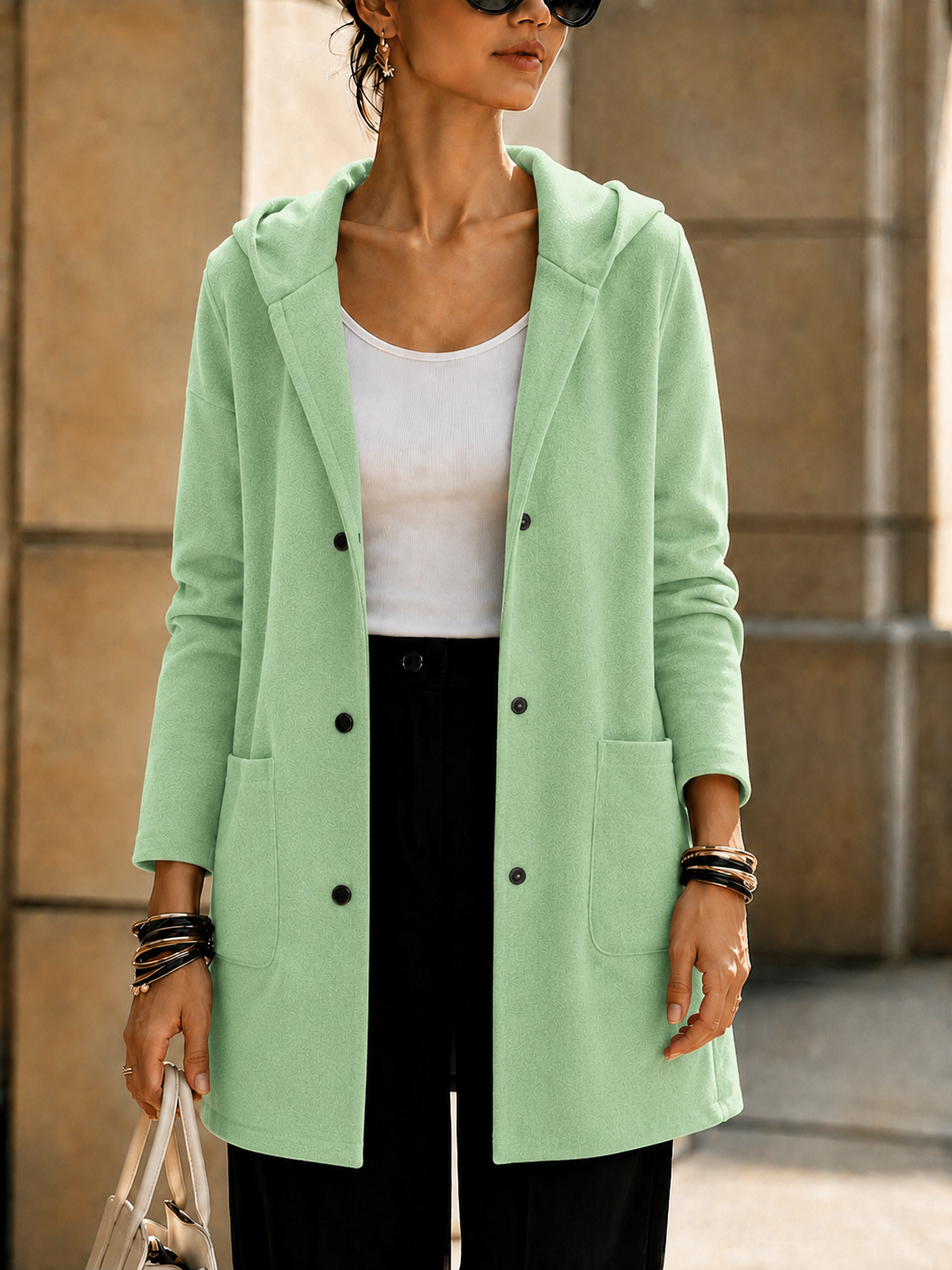 NEW🔥 Women’s Hooded Longline Jacket with Ring Detail-simplysoftwear