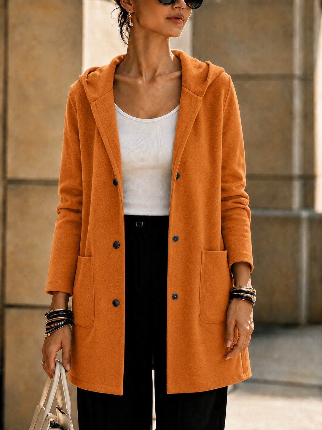 NEW🔥 Women’s Hooded Longline Jacket with Ring Detail-simplysoftwear