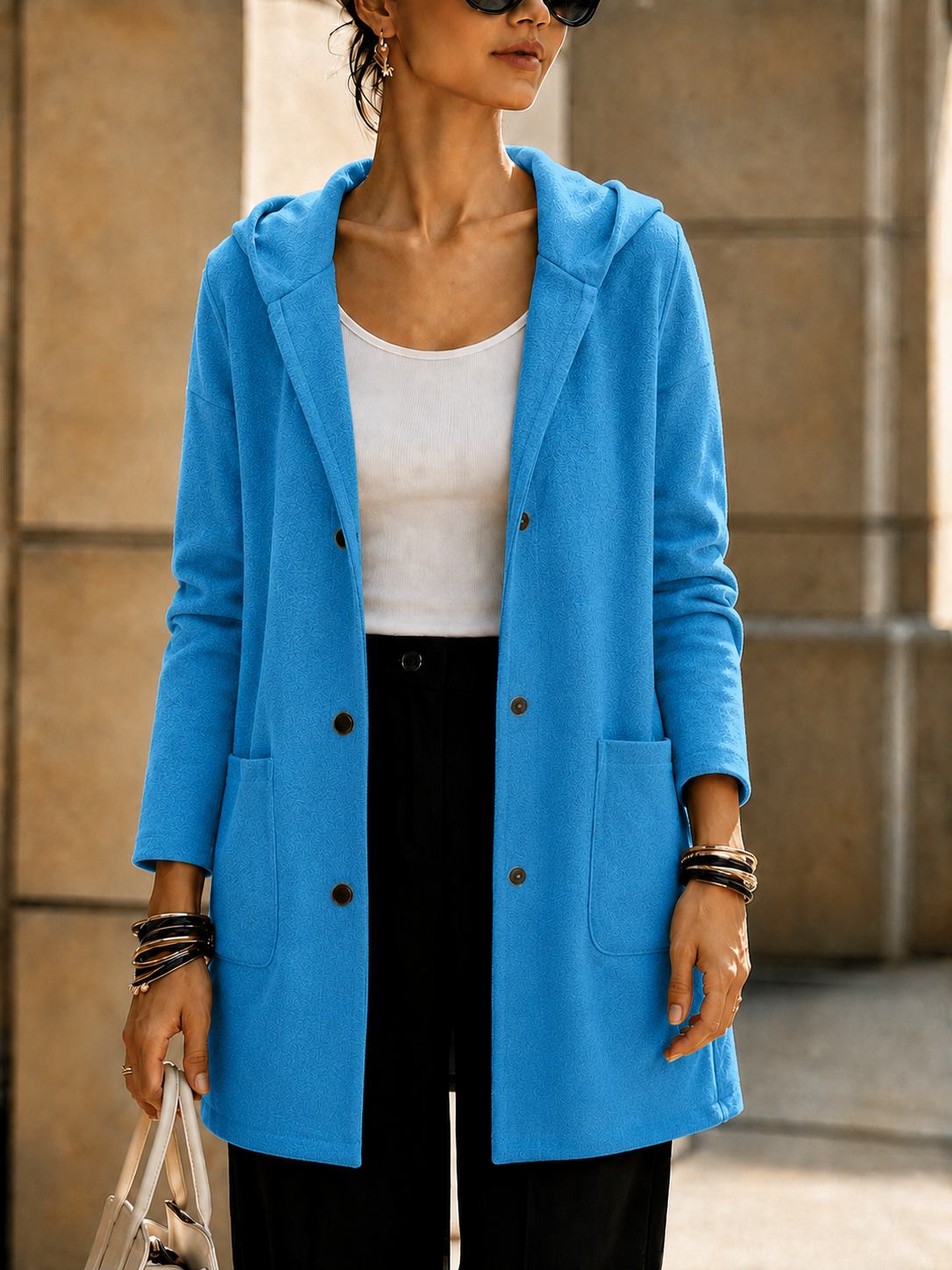 NEW🔥 Women’s Hooded Longline Jacket with Ring Detail-simplysoftwear