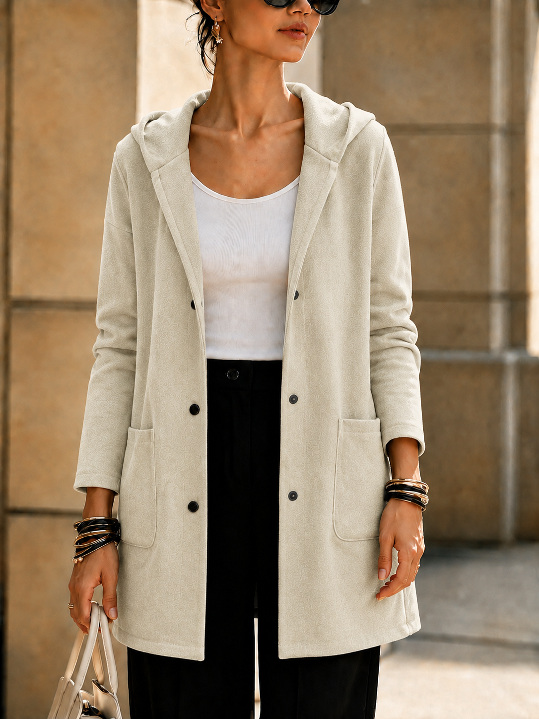 NEW🔥 Women’s Hooded Longline Jacket with Ring Detail-simplysoftwear