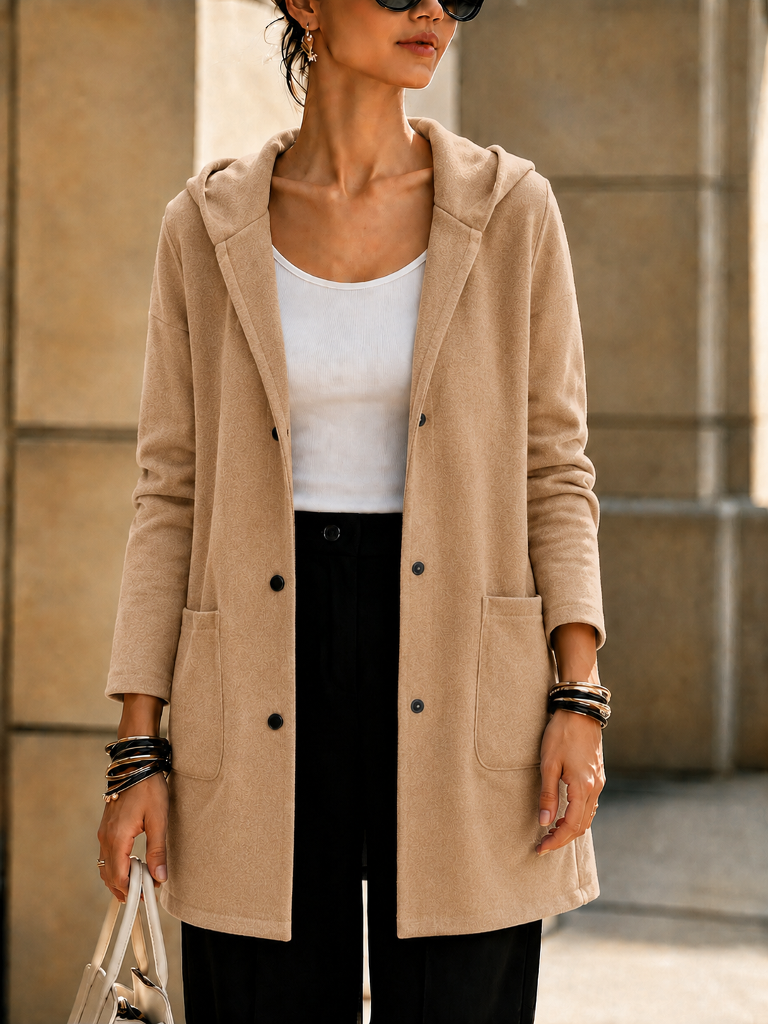 NEW🔥 Women’s Hooded Longline Jacket with Ring Detail-simplysoftwear