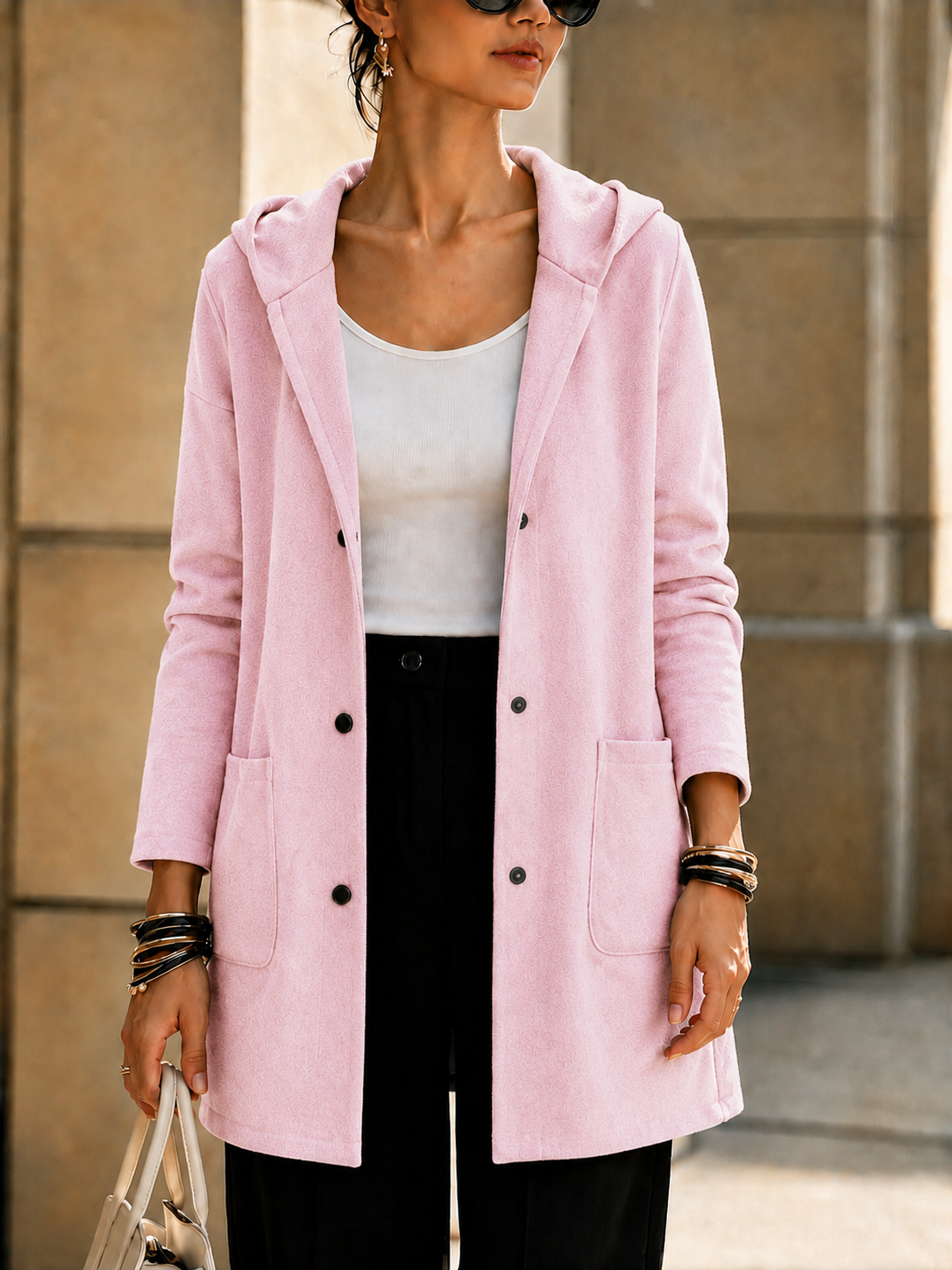 NEW🔥 Women’s Hooded Longline Jacket with Ring Detail-simplysoftwear