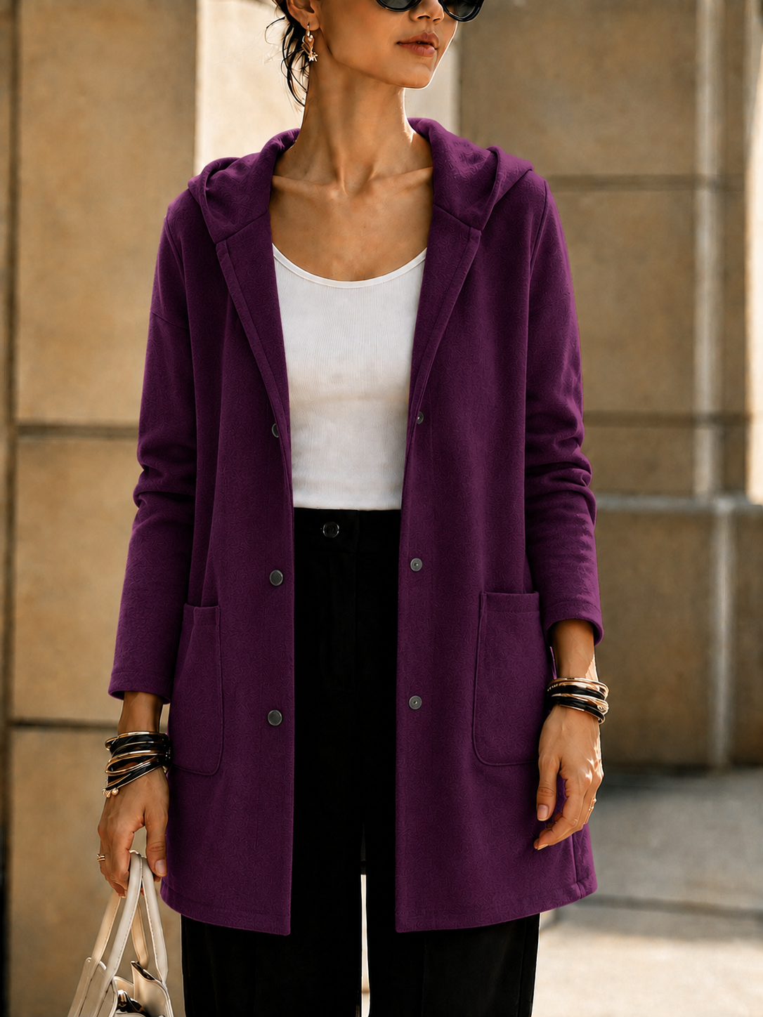 NEW🔥 Women’s Hooded Longline Jacket with Ring Detail-simplysoftwear