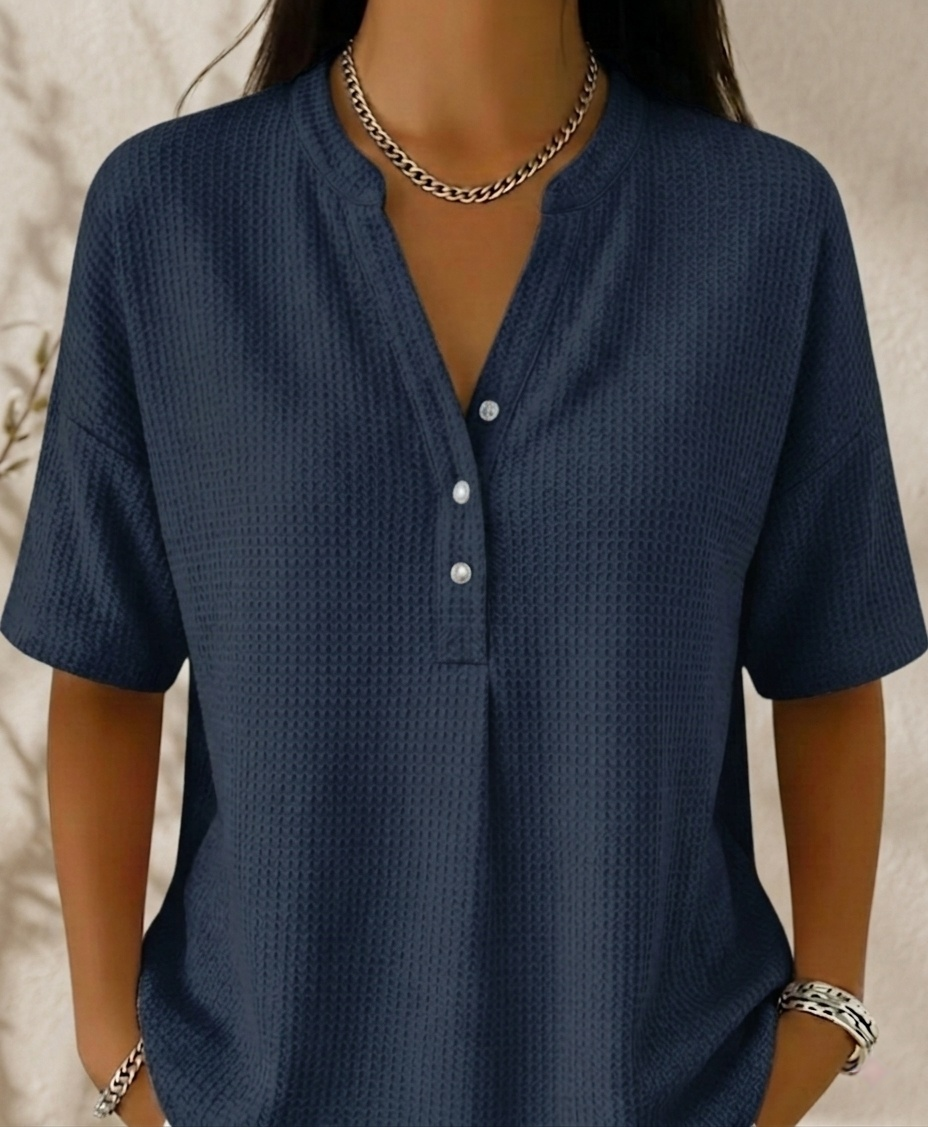 New Arrivals🔥Women’s Casual Loose Henley Waffle-knit T-shirt