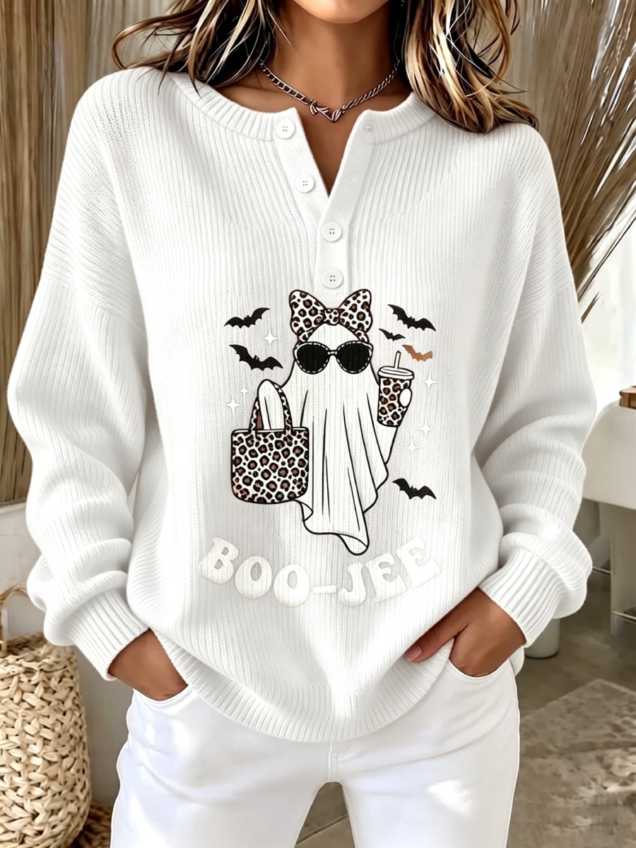 New Arrival 🔥Chic Ghost Graphic Button-up Knit Sweater