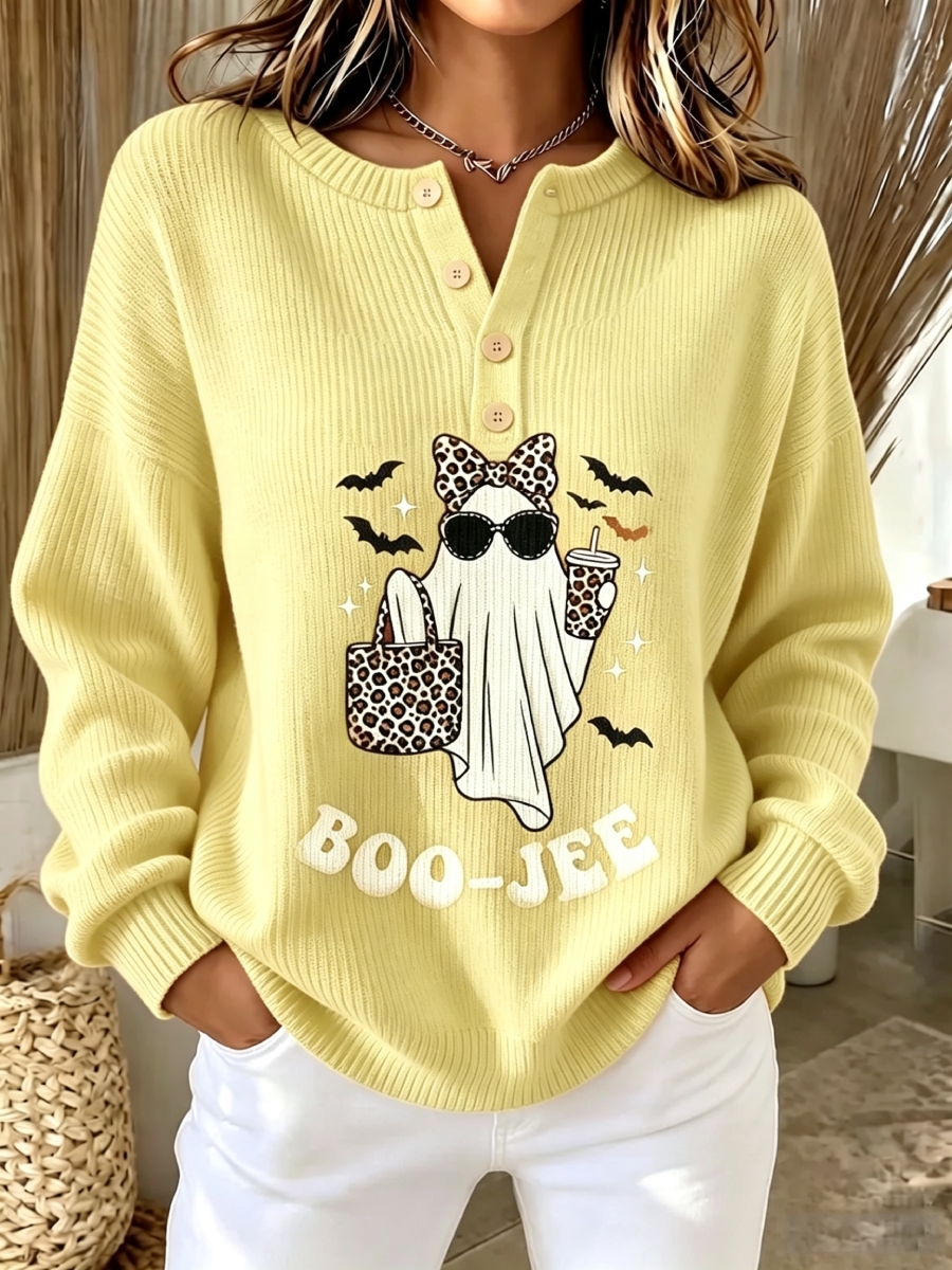 New Arrival 🔥Chic Ghost Graphic Button-up Knit Sweater