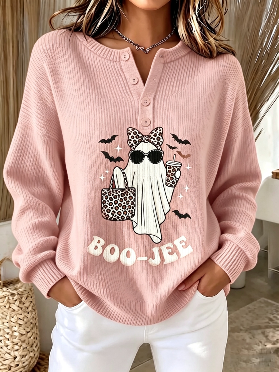 New Arrival 🔥Chic Ghost Graphic Button-up Knit Sweater