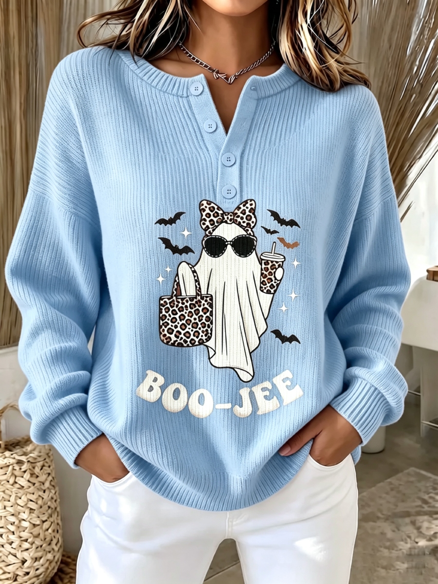 New Arrival 🔥Chic Ghost Graphic Button-up Knit Sweater
