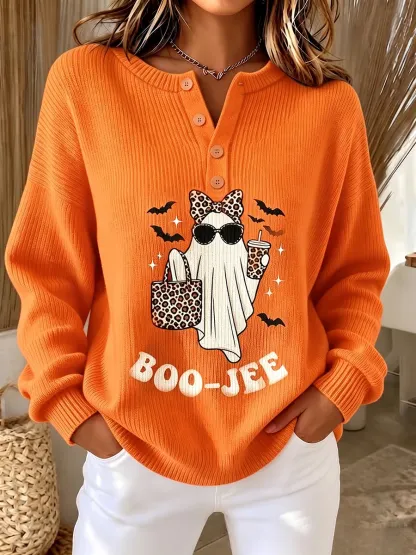 New Arrival 🔥Chic Ghost Graphic Button-up Knit Sweater