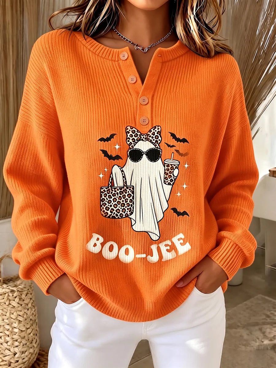 New Arrival 🔥Chic Ghost Graphic Button-up Knit Sweater