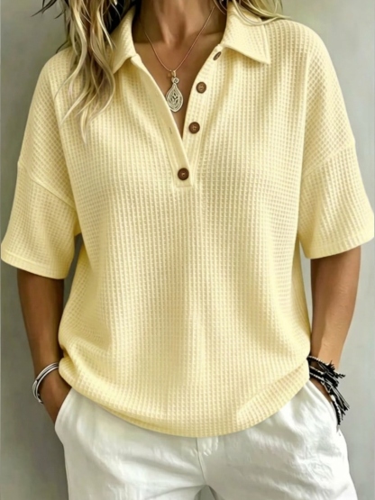 New Arrival 🔥Women's Button-Up Waffle Short Sleeve Shirt