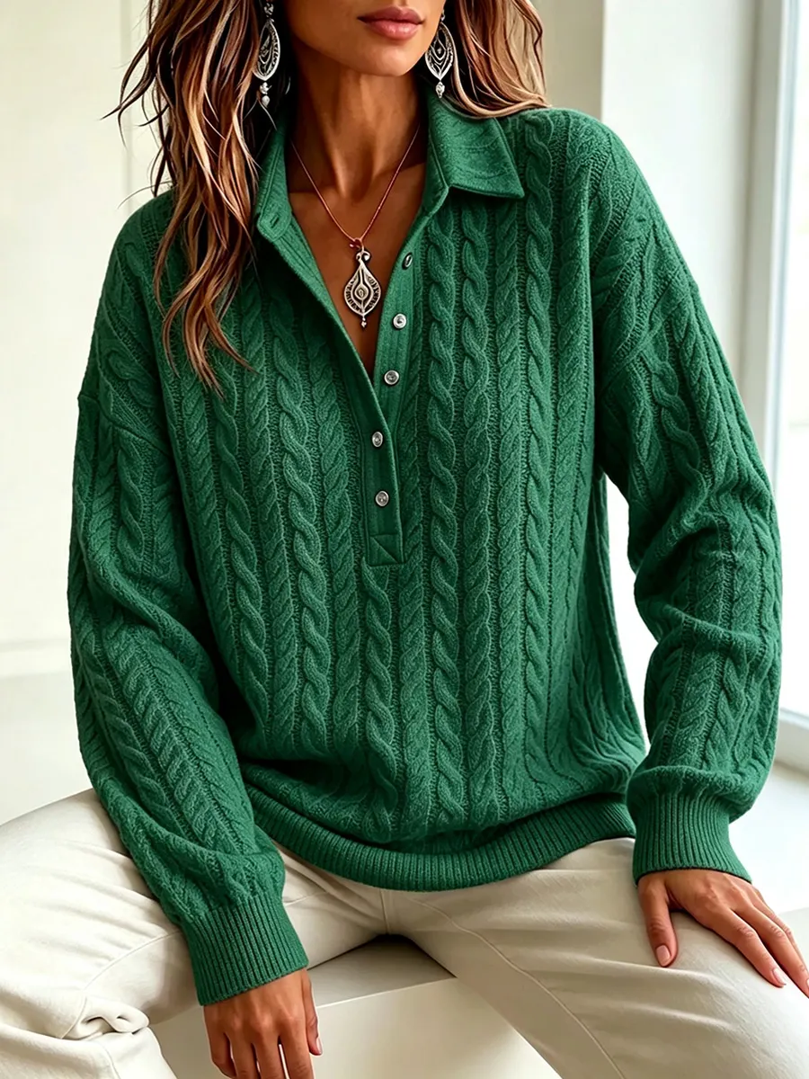 New Arrivals🔥 Timeless Cable Knit Collared Pullover-halonarra