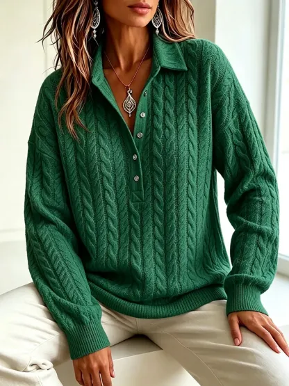 New Arrivals🔥 Timeless Cable Knit Collared Pullover-halonarra