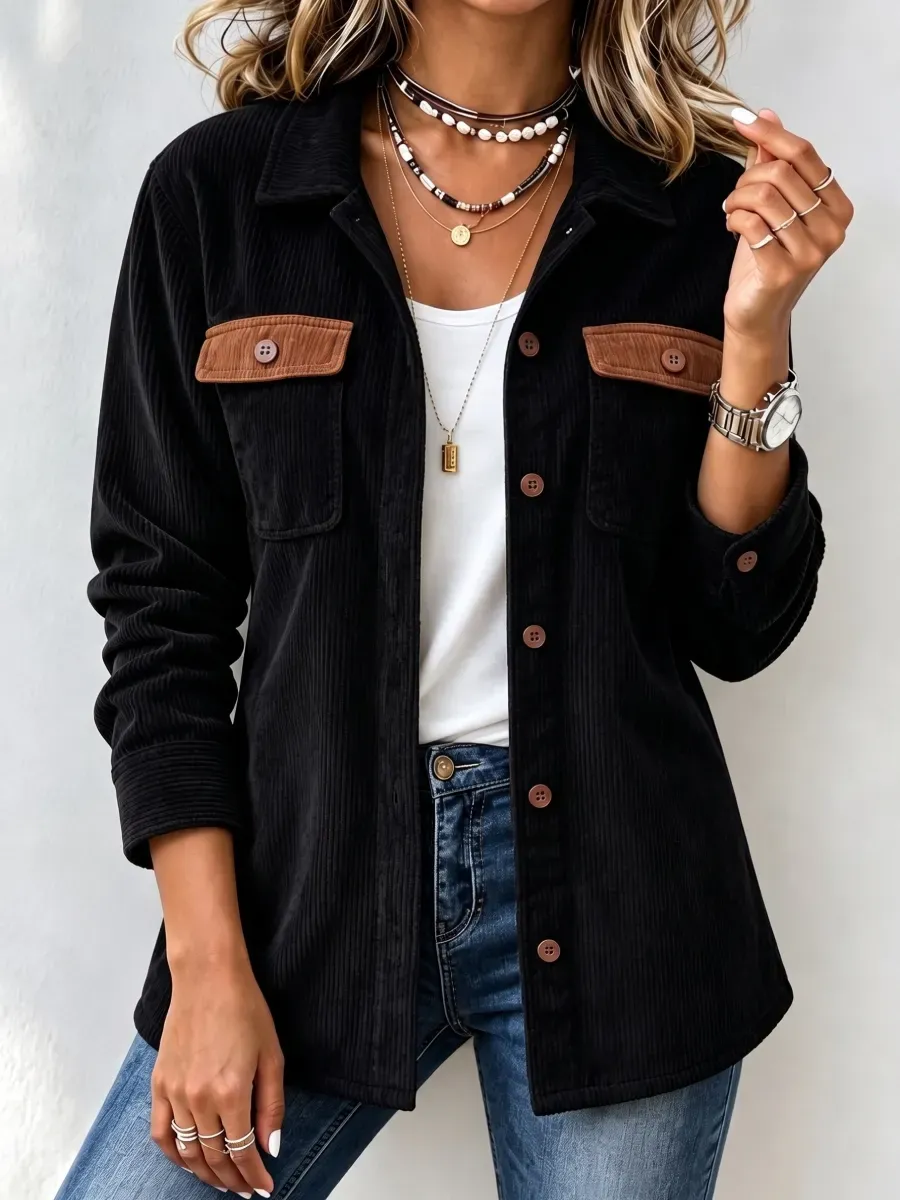 New Arrival🔥 Women's Contrast Pocket Corduroy Shacket-simplysoftwear