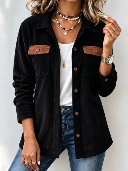 New Arrival🔥 Women's Contrast Pocket Corduroy Shacket-simplysoftwear