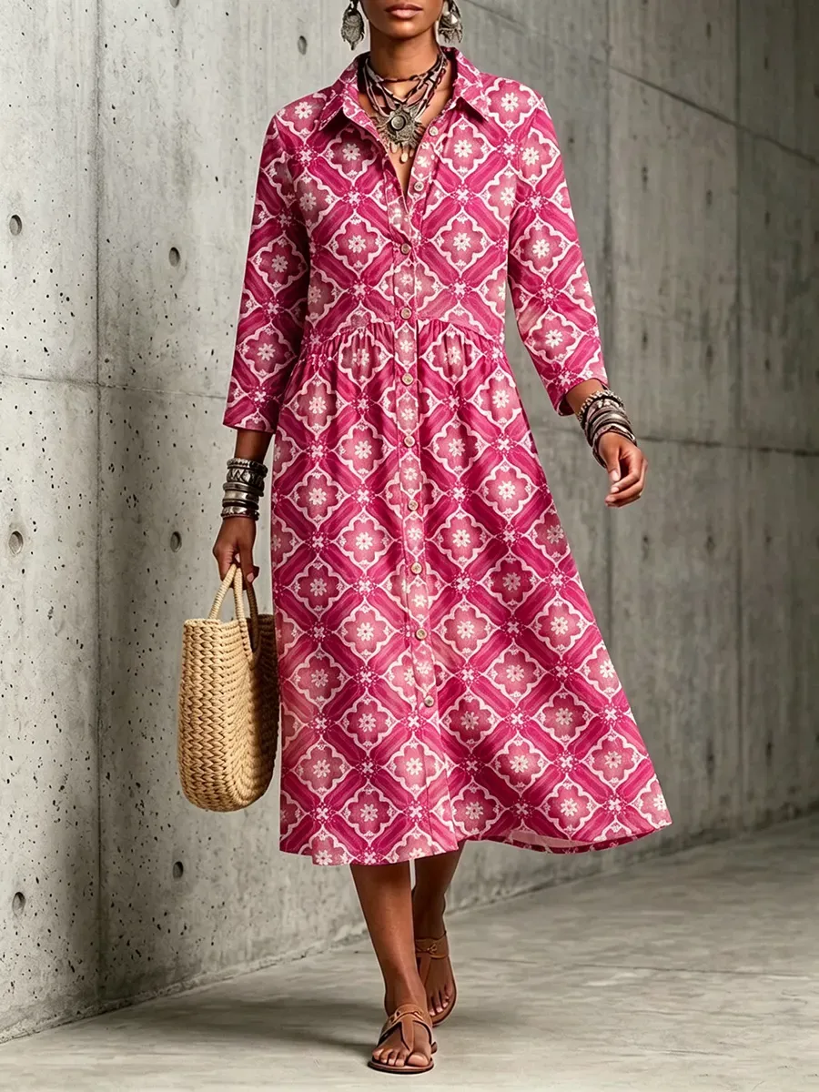 New Arrivals🔥 Mediterranean Bloom Print Midi Dress-halonarra