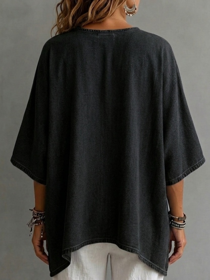 New Arrival🔥 Women's Cozy V-neck Loose-fitting Denim Shirt Top