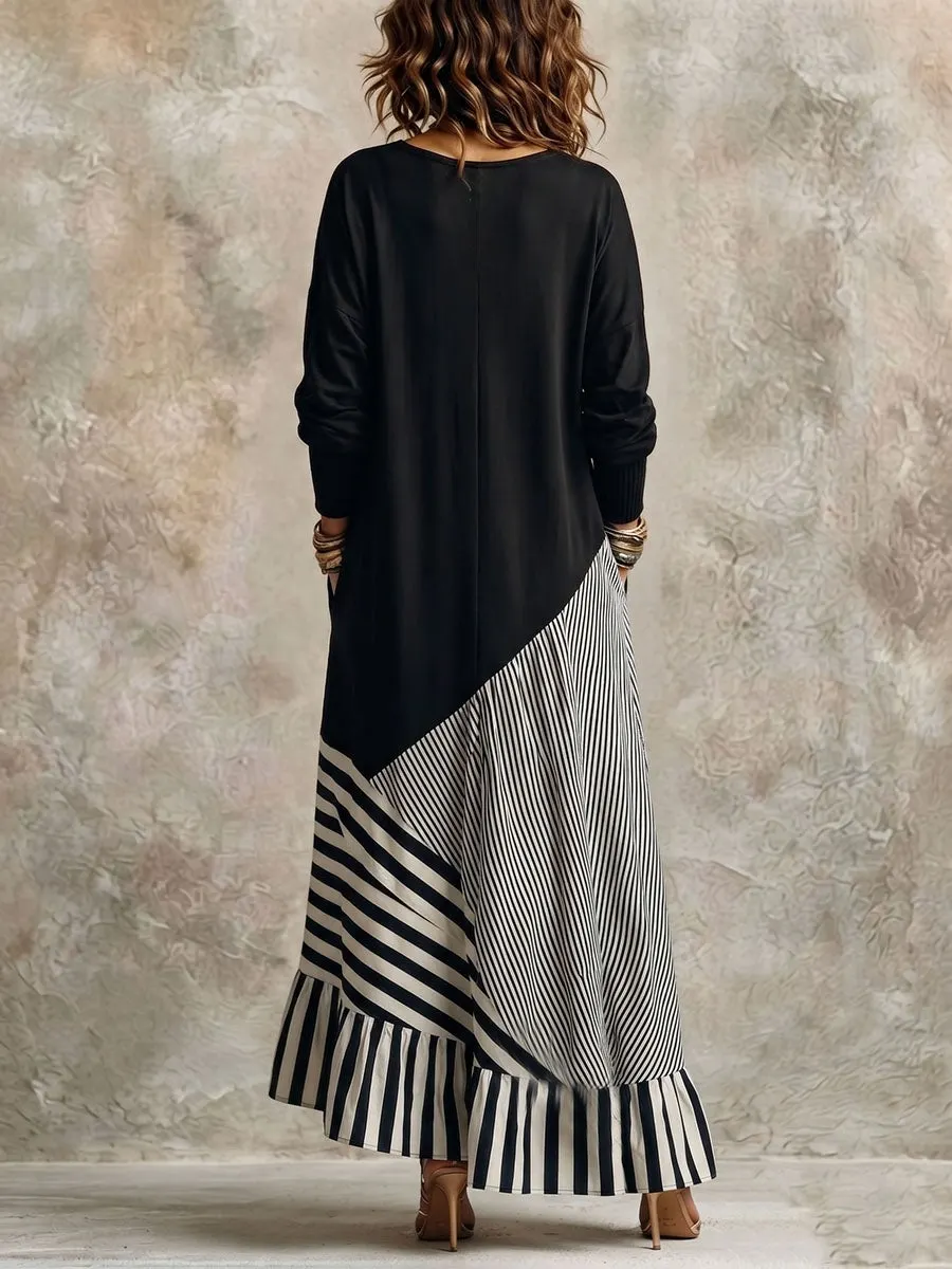 NEW ARRIVALS🔥 Chic Elegant Stretchy Black And Striped Maxi Dress-halonarra