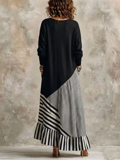 NEW ARRIVALS🔥 Chic Elegant Stretchy Black And Striped Maxi Dress-halonarra