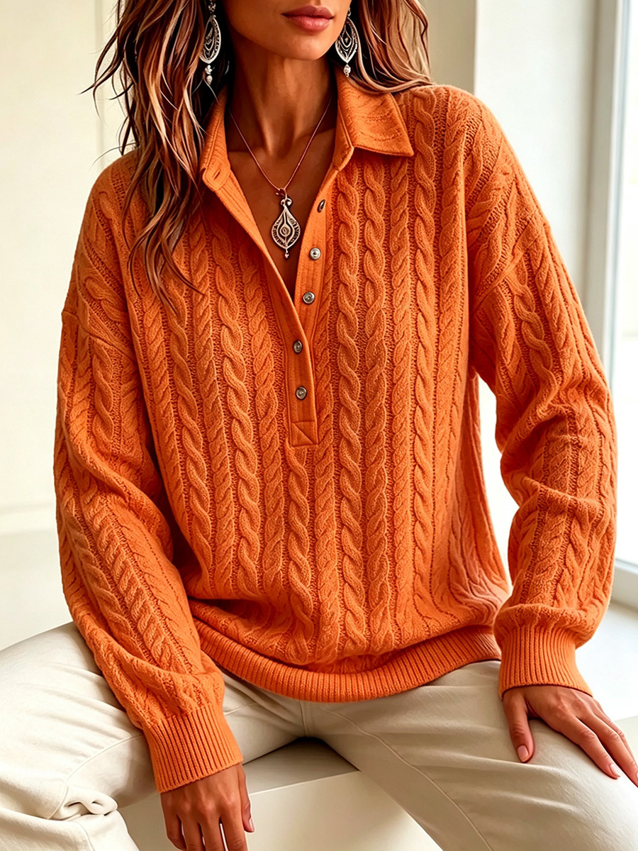 New Arrivals🔥 Timeless Cable Knit Collared Pullover-halonarra