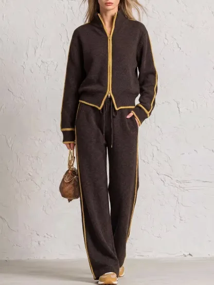 CLEARANCE SALE🔥 Chic Color Block Trim Knit Loungewear Set-halonarra