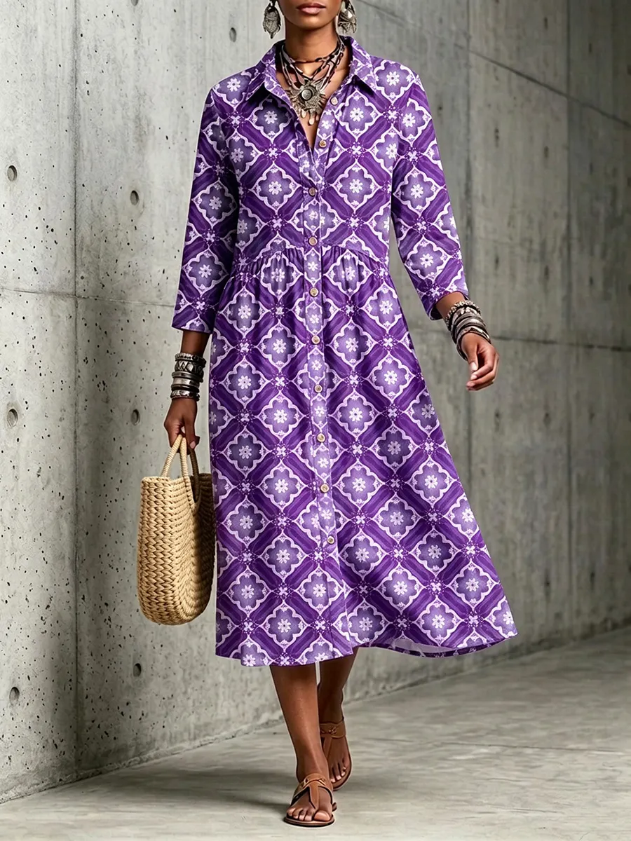 New Arrivals🔥 Mediterranean Bloom Print Midi Dress-halonarra
