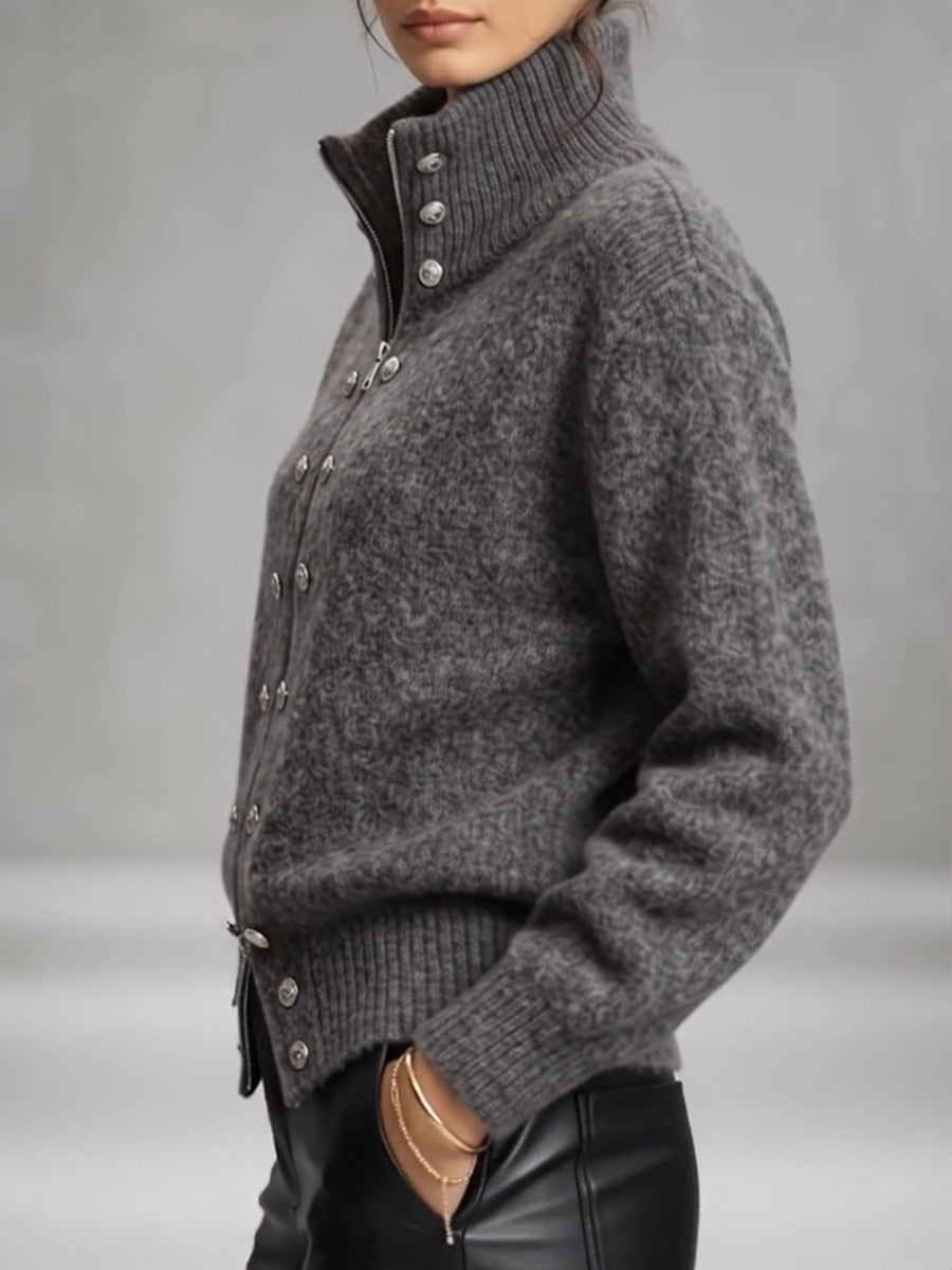 New Arrivals🔥 High-neck Zip-up Knit Cardigan With Dual-closure Detail.-simplysoftwear