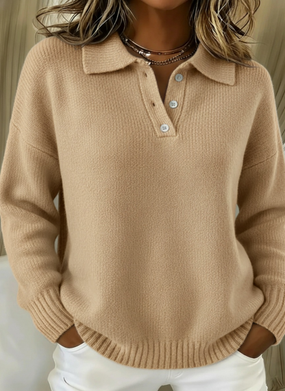 CLEARANCE SALE🔥Classic Polo Neck Button-Down Solid Color Sweater Top