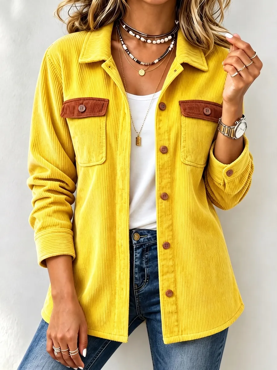 New Arrival🔥 Women's Contrast Pocket Corduroy Shacket-simplysoftwear