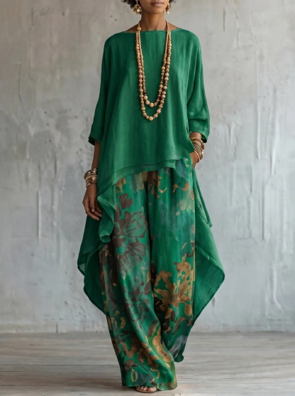 Casual Cotton-Linen Floral Vacation Set