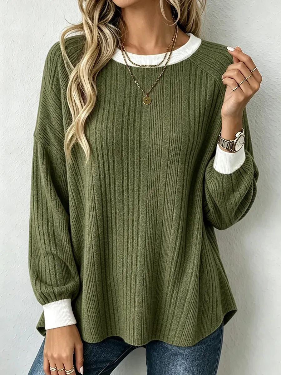 CLEARANCE SALE🔥 Cozy Chic Contrast Trim Ribbed Sweater-simplysoftwear