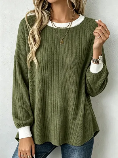 CLEARANCE SALE🔥 Cozy Chic Contrast Trim Ribbed Sweater-simplysoftwear