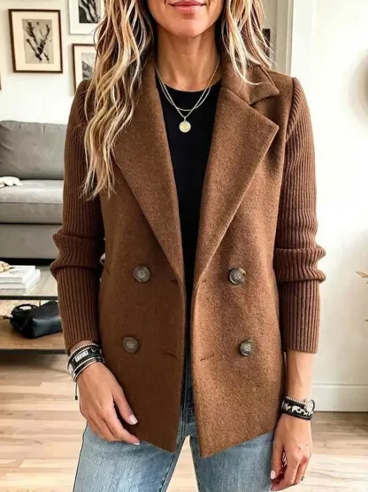 CLEARANCE SALE🔥 Women's Solid Color Collared Long Sleeve Casual Loose Knit Patchwork Jacket-simplysoftwear