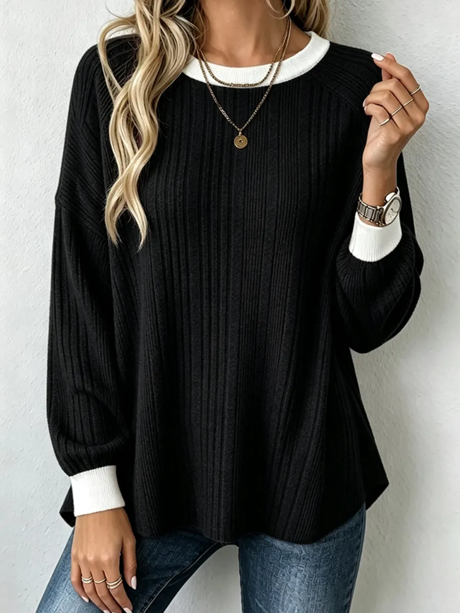 CLEARANCE SALE🔥 Cozy Chic Contrast Trim Ribbed Sweater-simplysoftwear