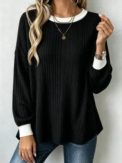 CLEARANCE SALE🔥 Cozy Chic Contrast Trim Ribbed Sweater-simplysoftwear