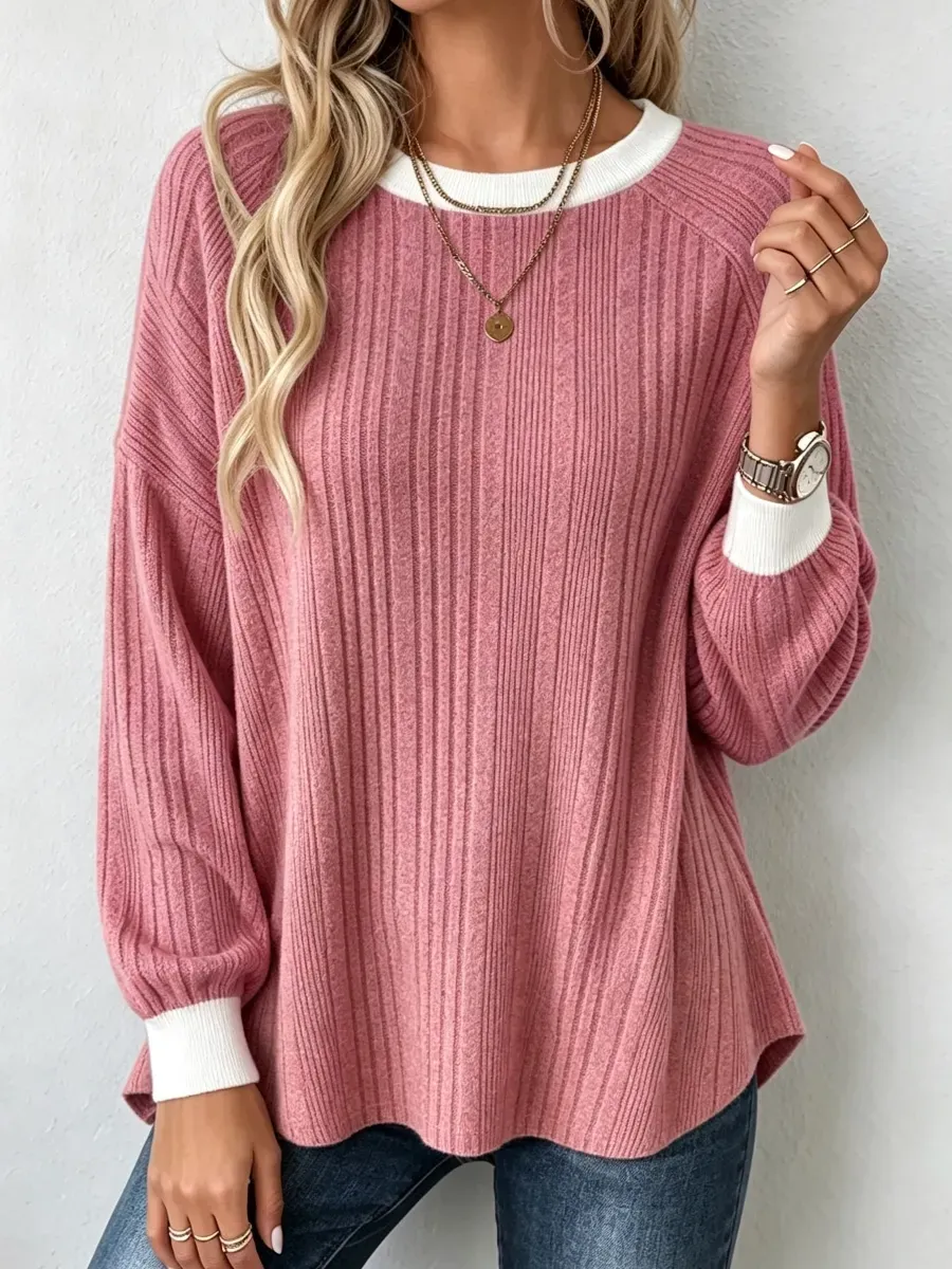 CLEARANCE SALE🔥 Cozy Chic Contrast Trim Ribbed Sweater-simplysoftwear