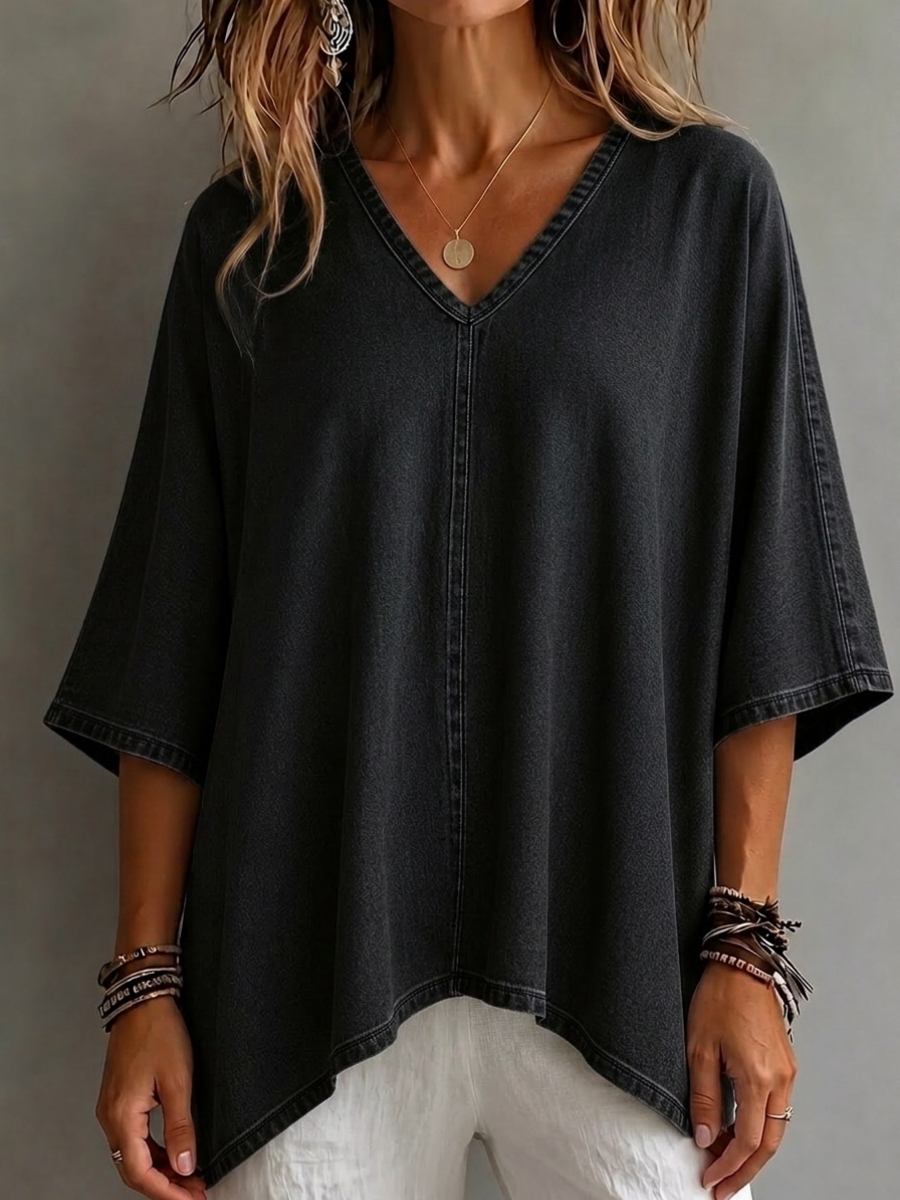 New Arrival🔥 Women's Cozy V-neck Loose-fitting Denim Shirt Top