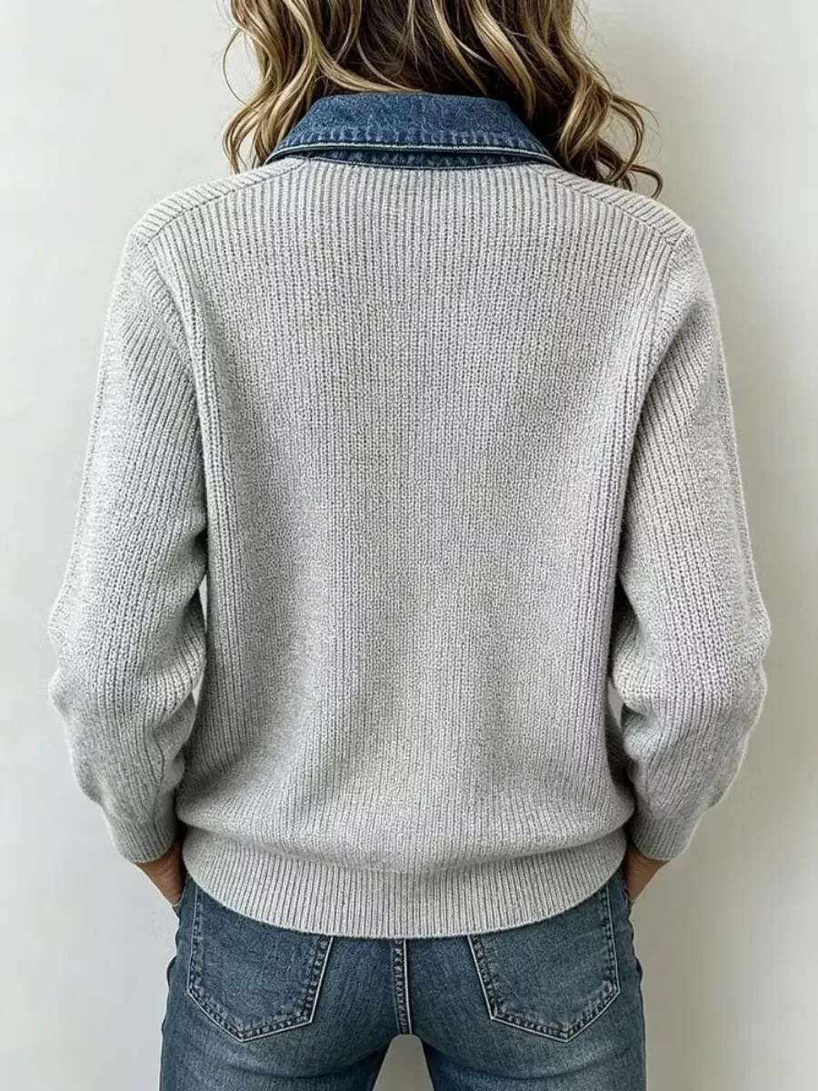 CLEARANCE SALE🔥 Women's Casual Denim Pocket Knit Tops-simplysoftwear