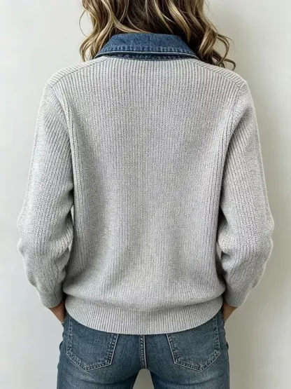 CLEARANCE SALE🔥 Women's Casual Denim Pocket Knit Tops-simplysoftwear
