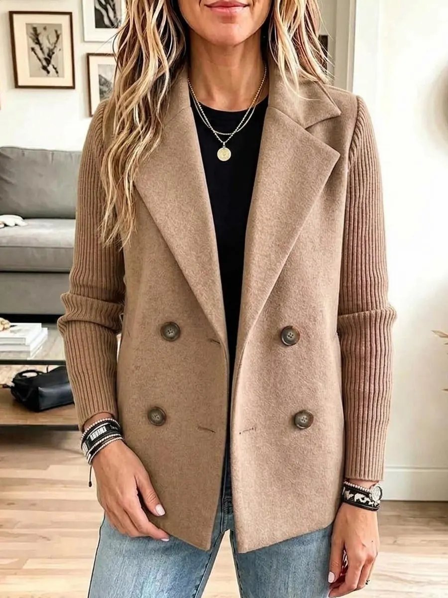 CLEARANCE SALE🔥 Women's Solid Color Collared Long Sleeve Casual Loose Knit Patchwork Jacket-simplysoftwear