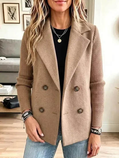 CLEARANCE SALE🔥 Women's Solid Color Collared Long Sleeve Casual Loose Knit Patchwork Jacket-simplysoftwear