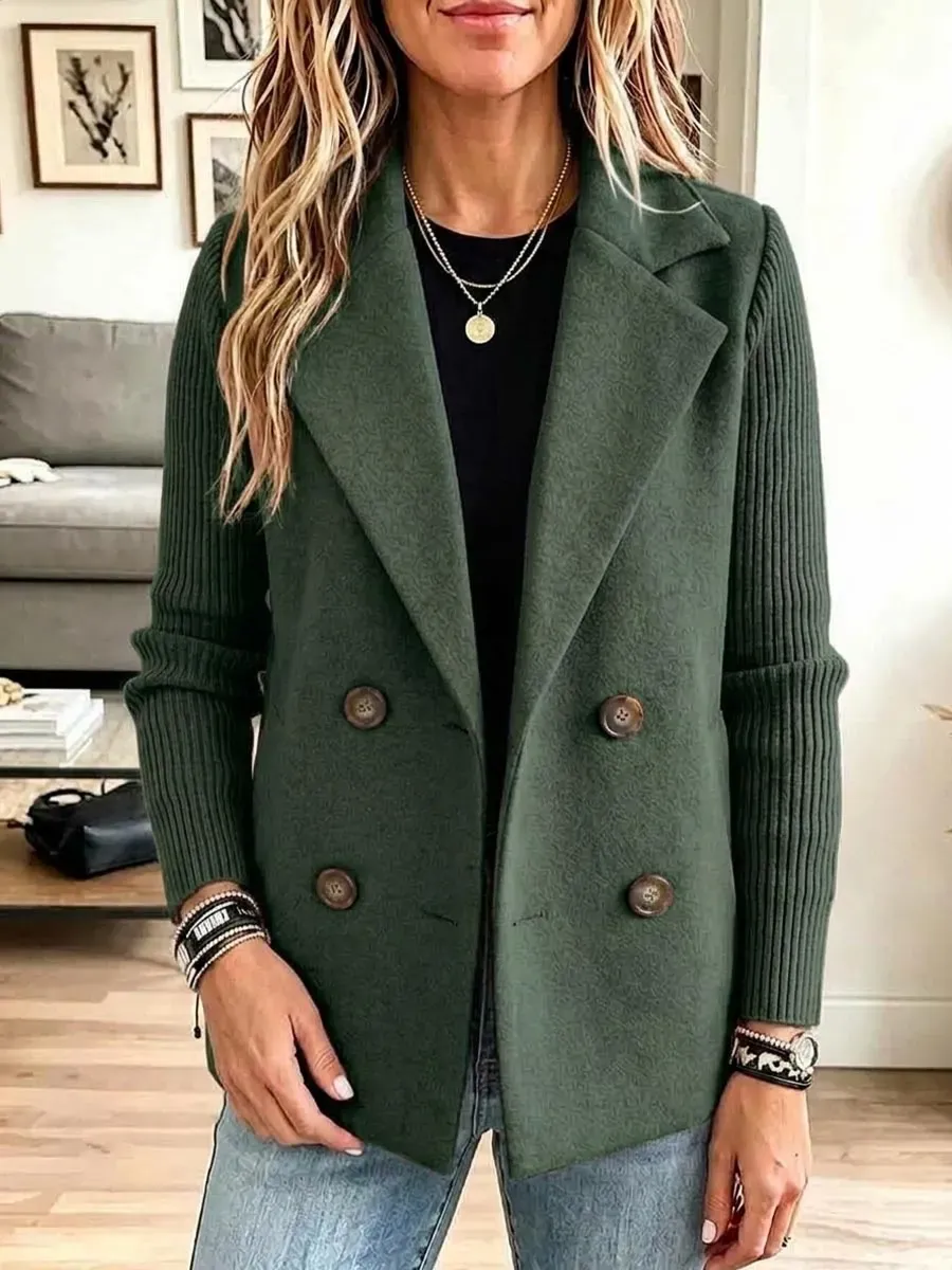 CLEARANCE SALE🔥 Women's Solid Color Collared Long Sleeve Casual Loose Knit Patchwork Jacket-simplysoftwear
