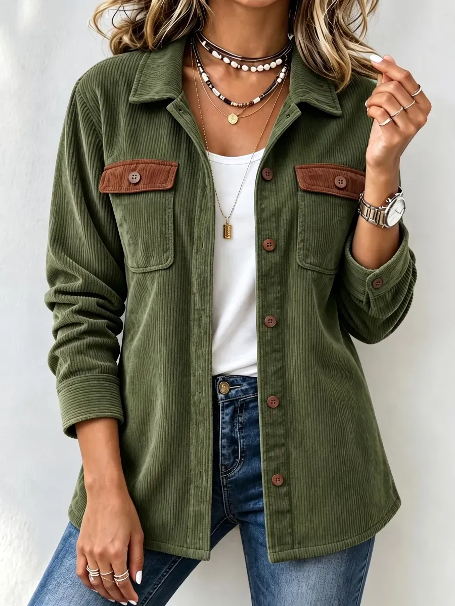 New Arrival🔥 Women's Contrast Pocket Corduroy Shacket-simplysoftwear