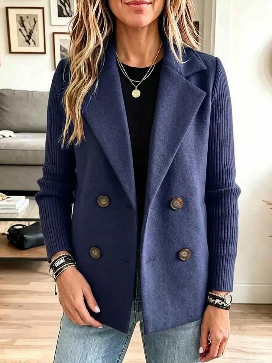 CLEARANCE SALE🔥 Women's Solid Color Collared Long Sleeve Casual Loose Knit Patchwork Jacket-simplysoftwear