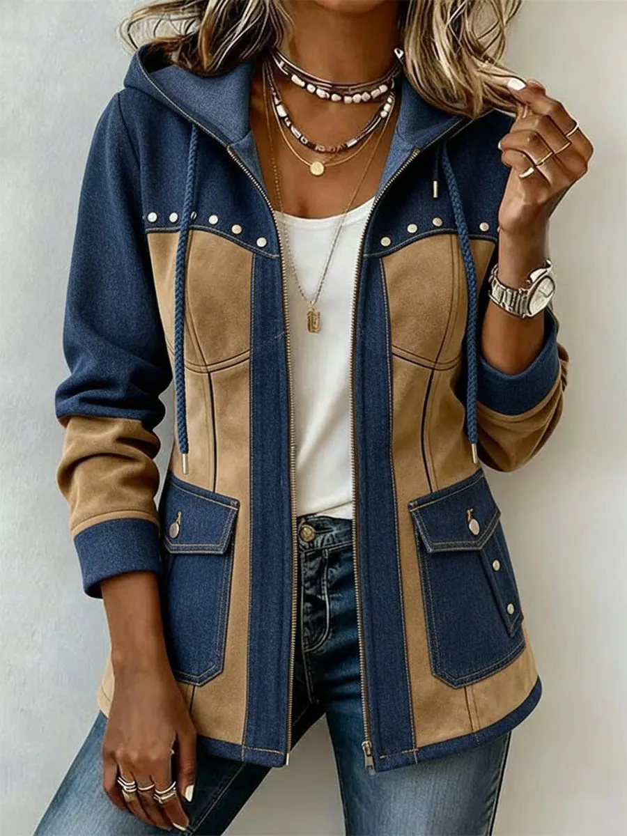 New Arrival🔥 Chic Stylish All-cotton Patchwork Hooded Jacket-simplysoftwear