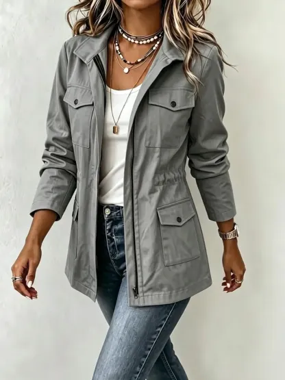 CLEARANCE SALE🔥 Casual Safari Anorak Jacket Zip Up Military Coat with Pockets-simplysoftwear